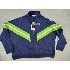 Women WEAR Erin Andrews Seattle Seahawks Yarn Dye Stripe Full-Zip Jacket Plus 3X